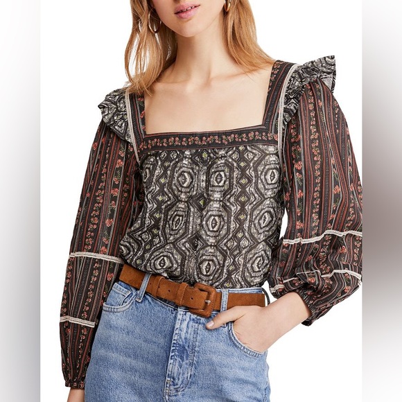 Free People Tops - Free People Mostly Meadow Blouson-Sleeve Top Size XL